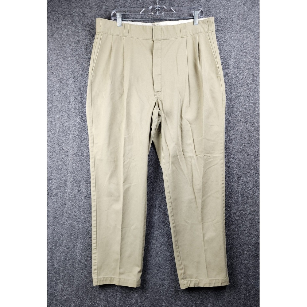 Dickies Pants Mens 36x29 Pleated Work Pants Khaki Tan EUC